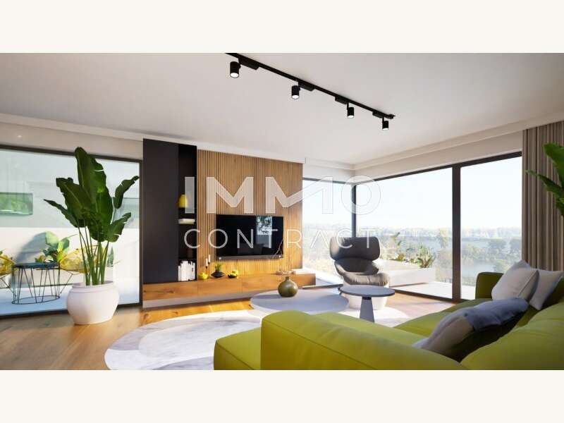 Doppelhaushälfte Höflein an der Donau: Innenvisualisierung 01 Wohnzimmer mit Aussicht Innenvisualisierung 01 Wohnzimmer mit Aussicht