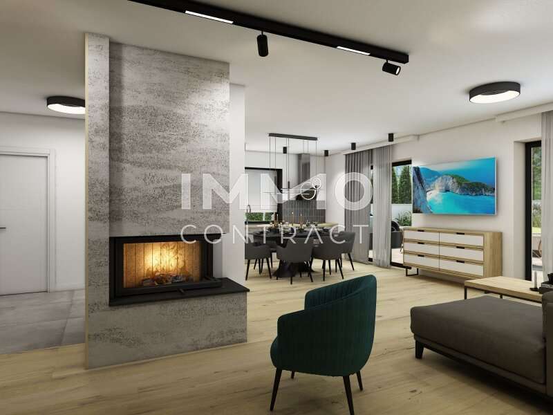 Wohnzimmer mit Blick auf Kamin