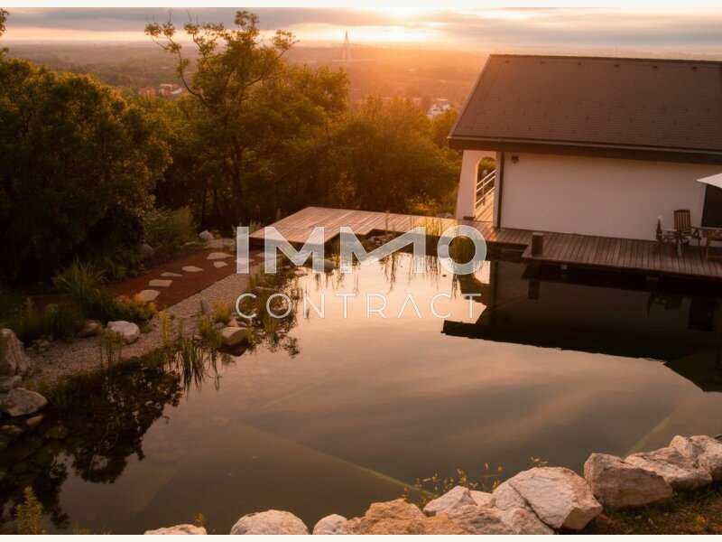 Einfamilienhaus Hainburg an der Donau: Schwimmteich mit Abendsonne Schwimmteich mit Abendsonne