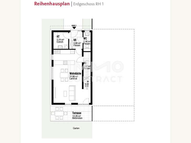 Reihenhausplan Erdgeschoss RH1