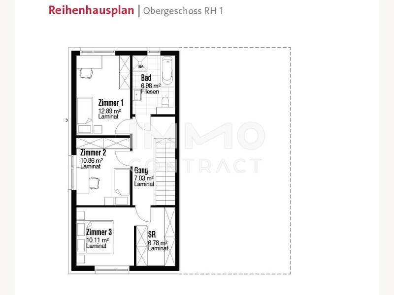 Reihenhausplan Obergeschoss RH1