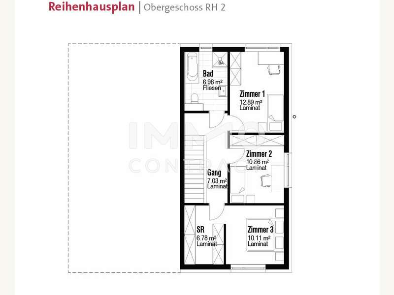 Reihenhausplan Obergeschoss RH2