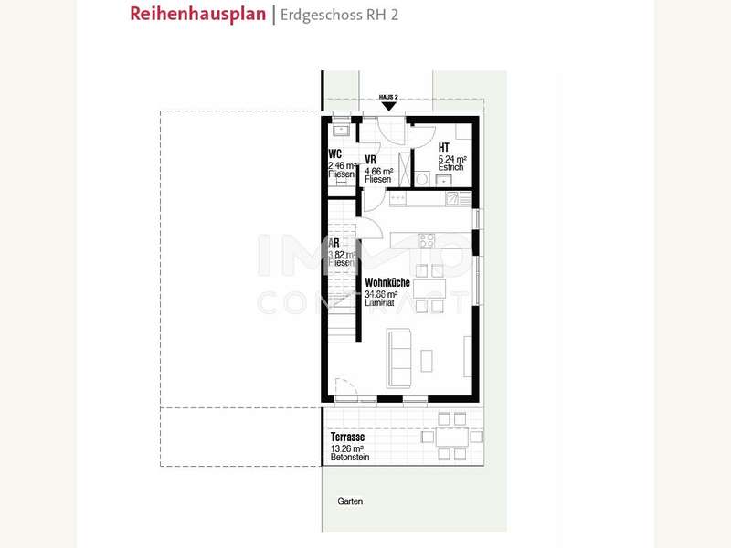 Reihenhausplan Erdgeschoss RH2