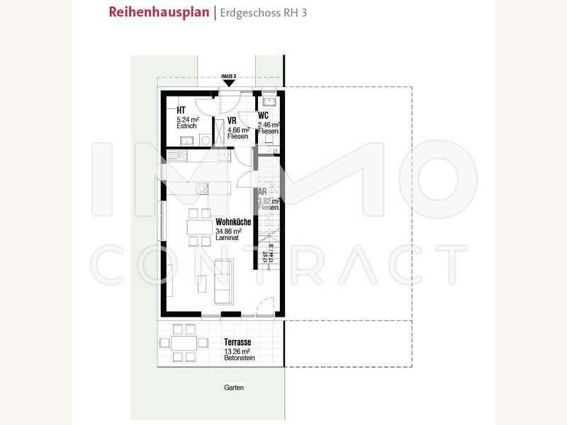 Reihenhausplan Erdgeschoss RH3