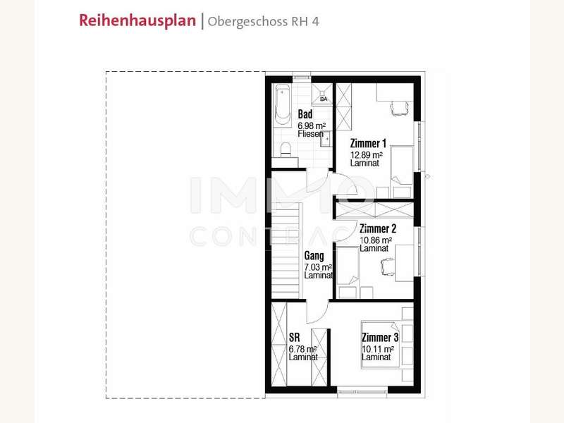 Reihenhausplan Obergeschoss RH4