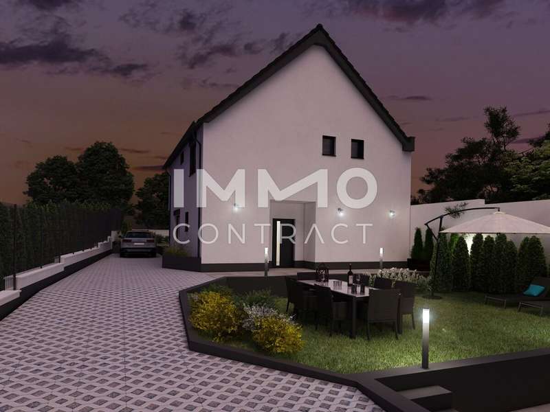 Einfamilienhaus Edelstal: Ansicht außen Dämmerung_1 Ansicht außen Dämmerung_1