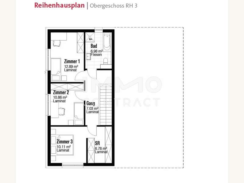 Reihenhausplan Obergeschoss RH3