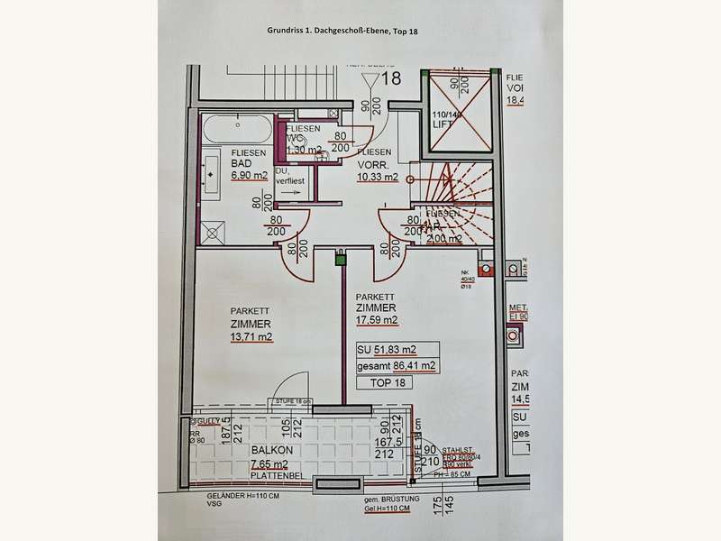 Dachgeschosswohnung Wien: 1. DG 1. DG