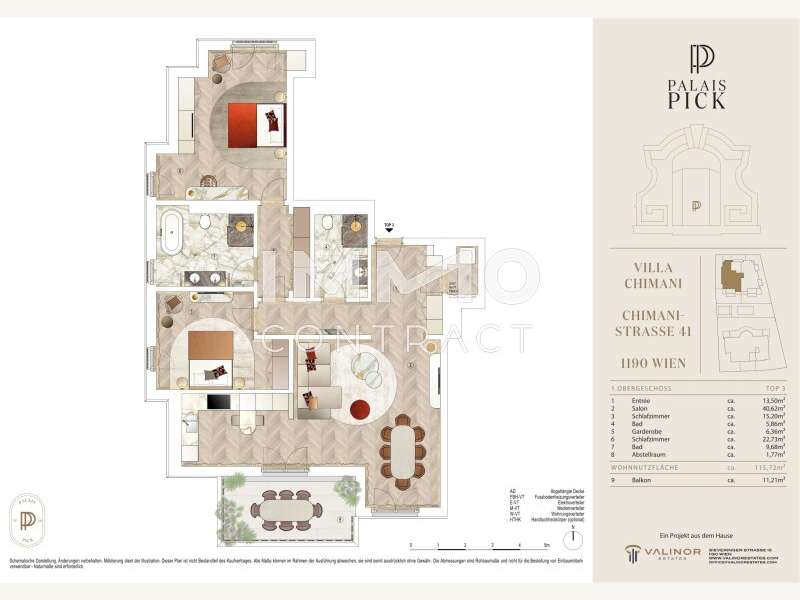 Eigentumswohnung Wien: Villa Chimani . T3 . OG 1 . Std2412 Villa Chimani . T3 . OG 1 . Std2412